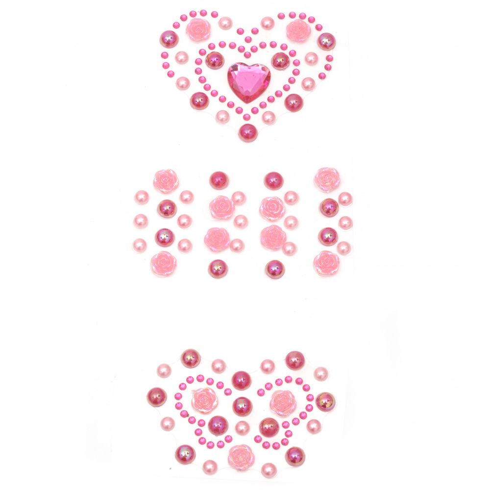 Self-adhesive stones pearl and acrylic various heart and butterfly pink shapes