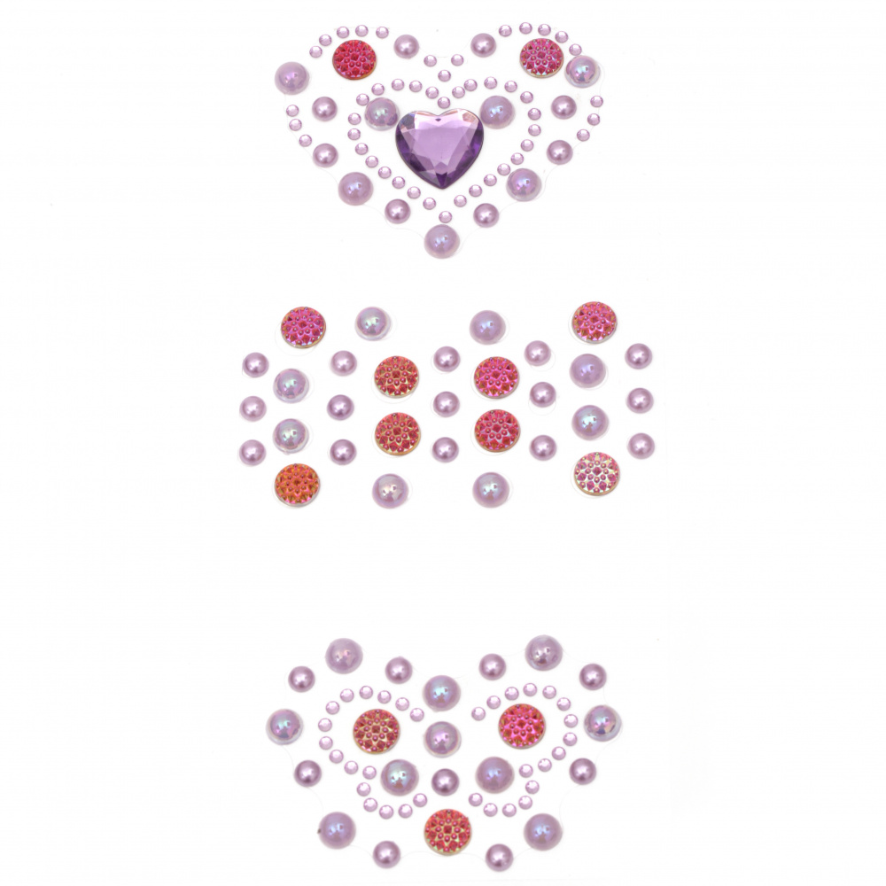 Self-adhesive stones pearl and acrylic various heart shapes and purple butterfly