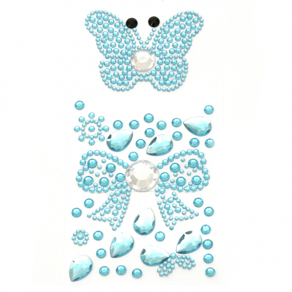 Self-adhesive stones acrylic butterfly and ribbon color blue