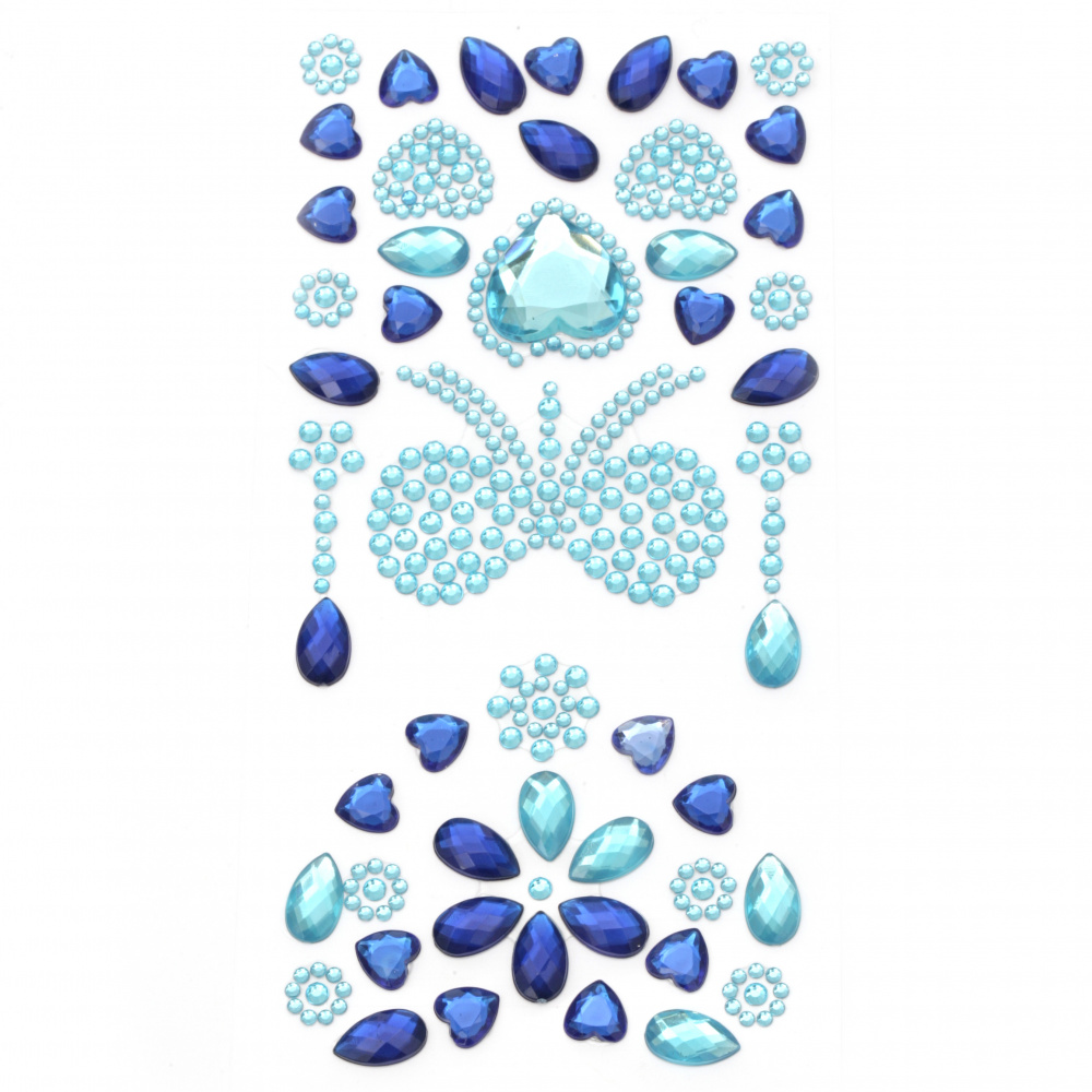 Self-adhesive stones acrylic heart and ribbon color blue