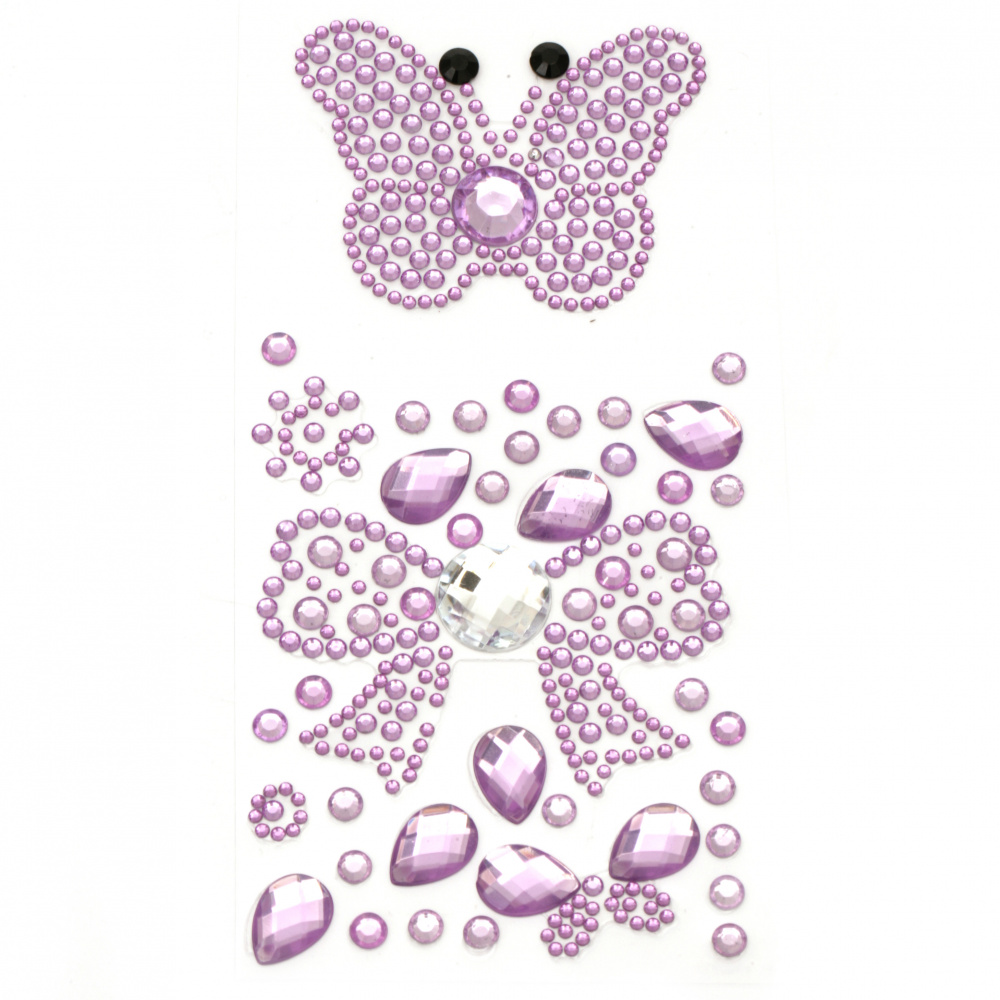 Self-adhesive stones acrylic butterfly and ribbon color purple