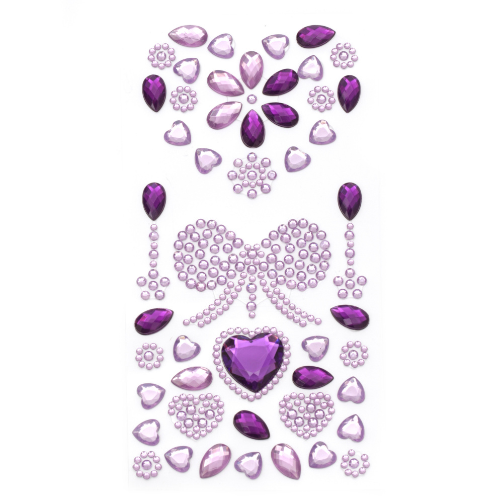 Self-adhesive stones acrylic heart and ribbon color purple