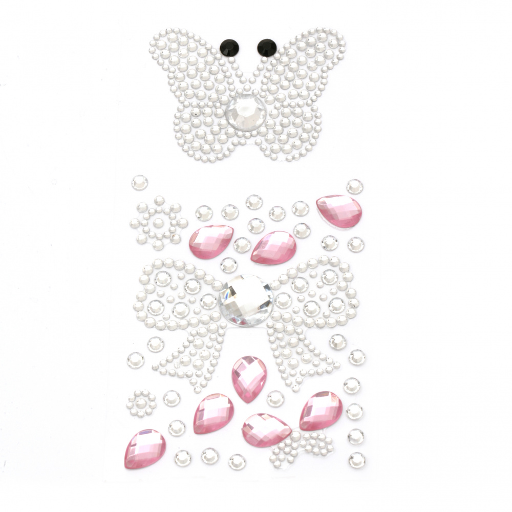 Self-adhesive stones acrylic butterfly and silver ribbon