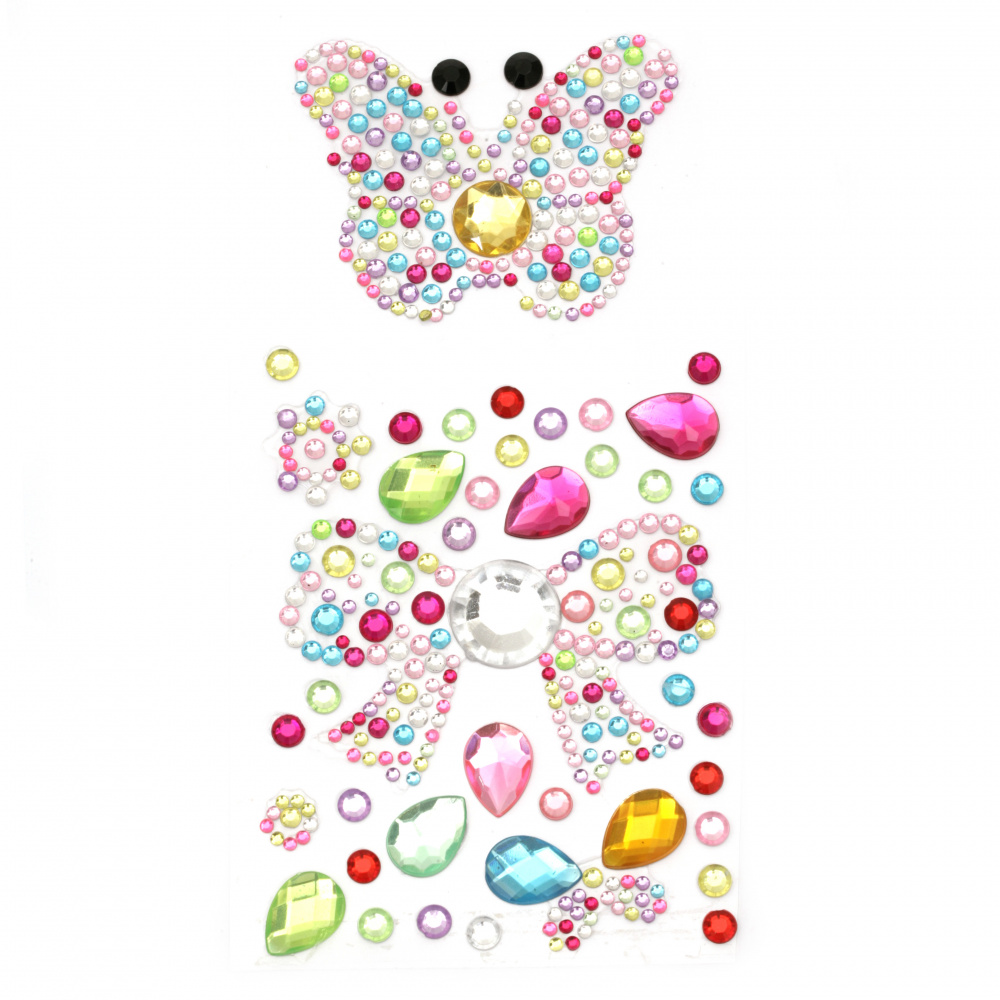 Self-adhesive stones acrylic butterfly and ribbon color mix