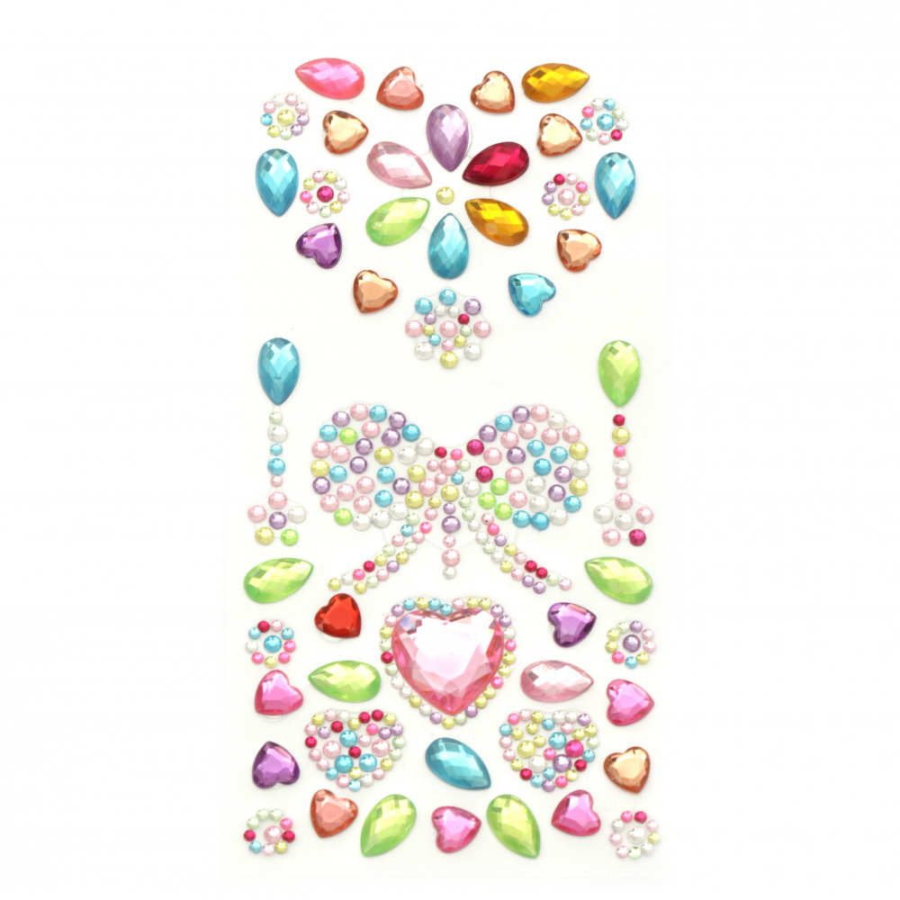 Self-adhesive stones acrylic heart and ribbon color mix