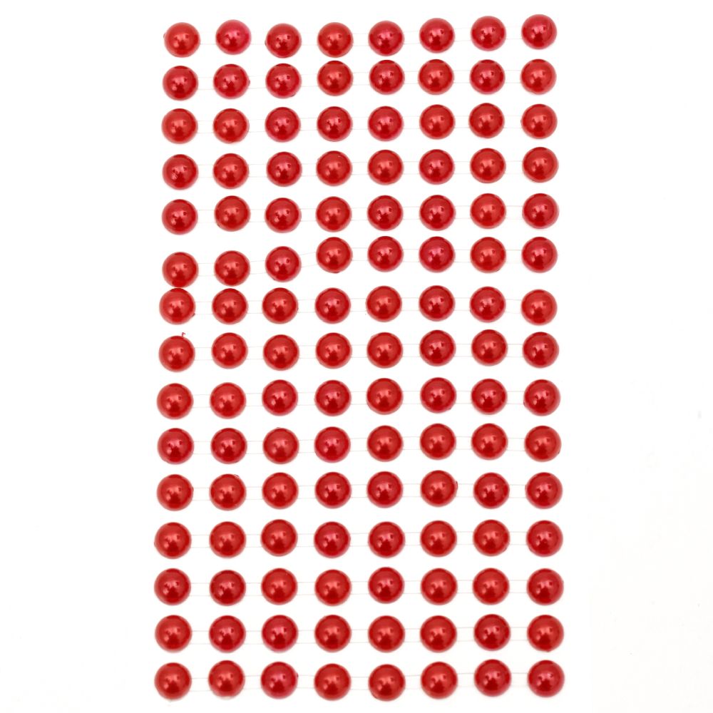 Pietre  perle autoadezive emisfere de 8 mm roșu - 207 bucăți