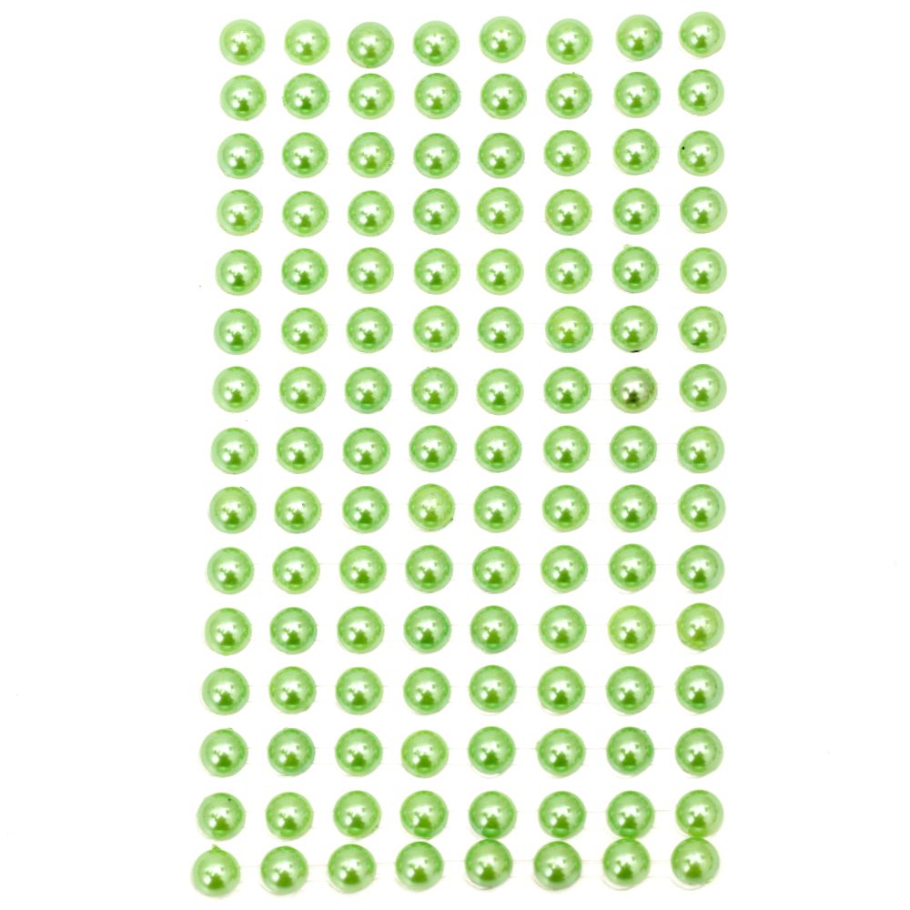 Самозалепващи перли полусфери 8 мм зелени светли - 207 броя