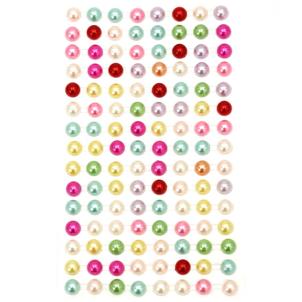 Самозалепващи перли полусфери 8 мм цветни - 207 броя