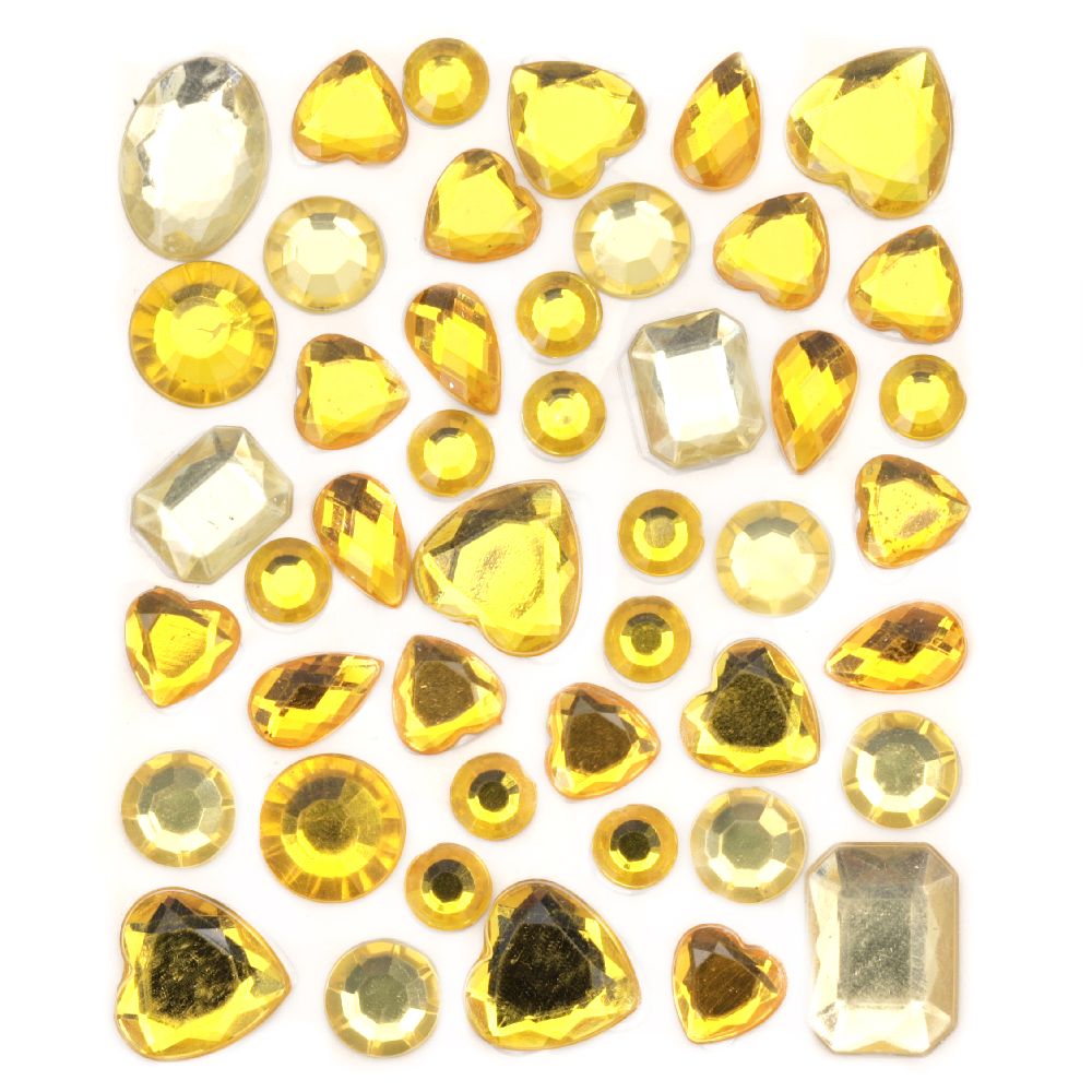 Pietre  acrilice autoadezive diverse forme de culoare galbenă