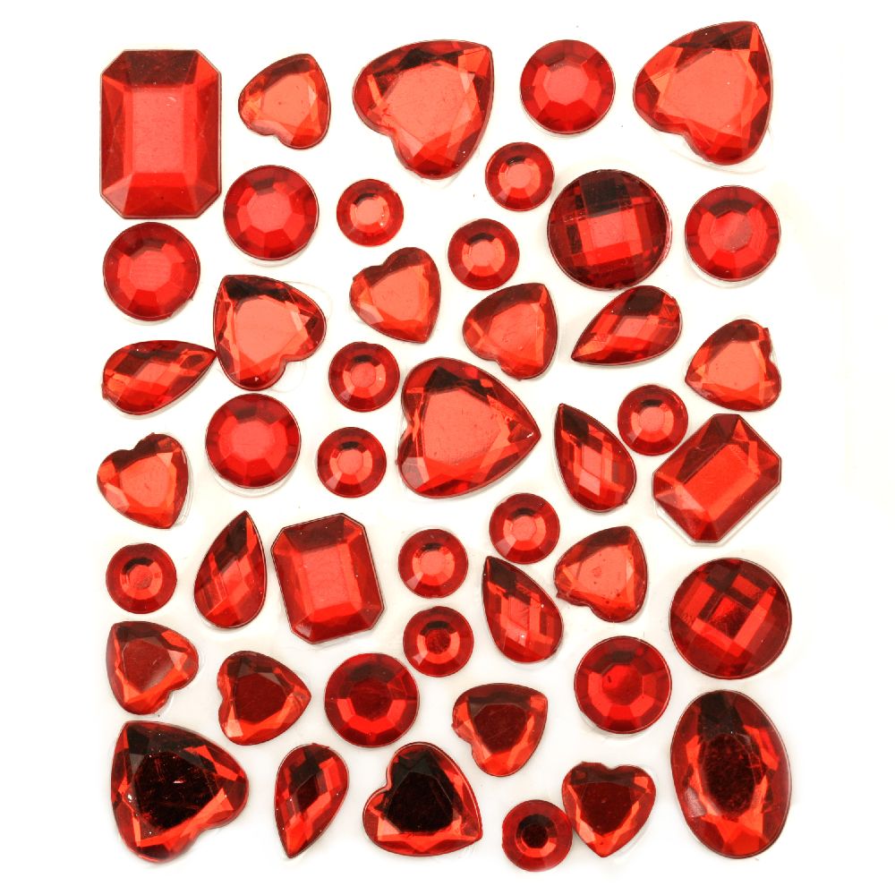 Sheet Self-Adhesive Acrylic Rhinestones Flatback DIY different shapes color red
