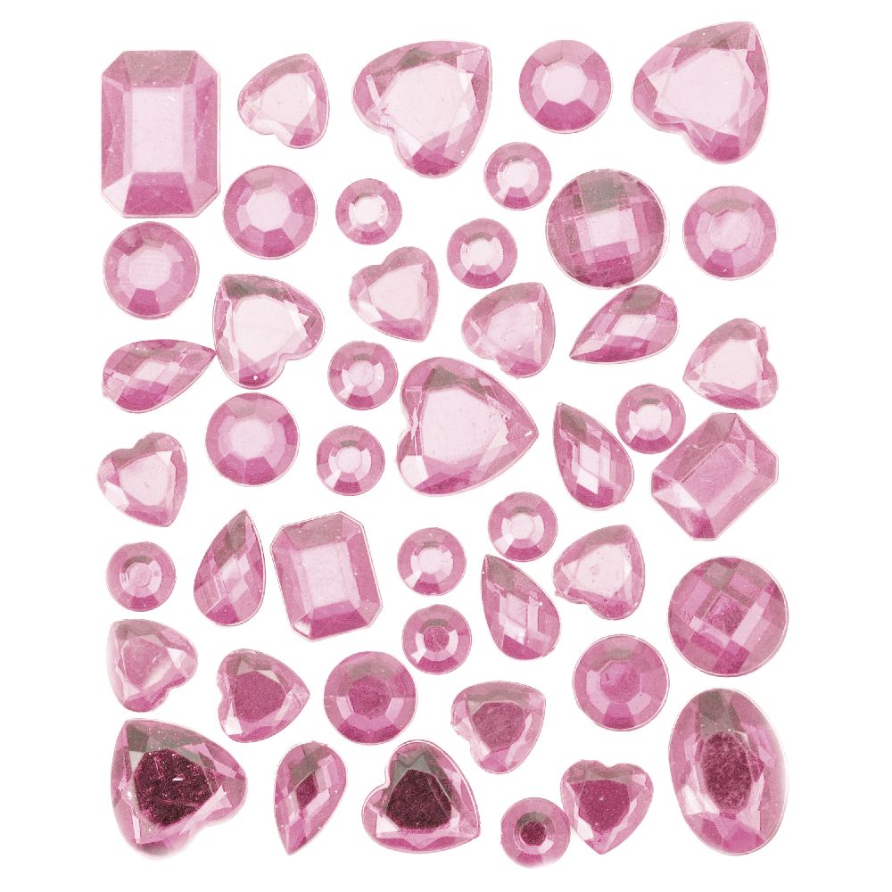 Самозалепващи камъни акрил разни форми цвят розово светло