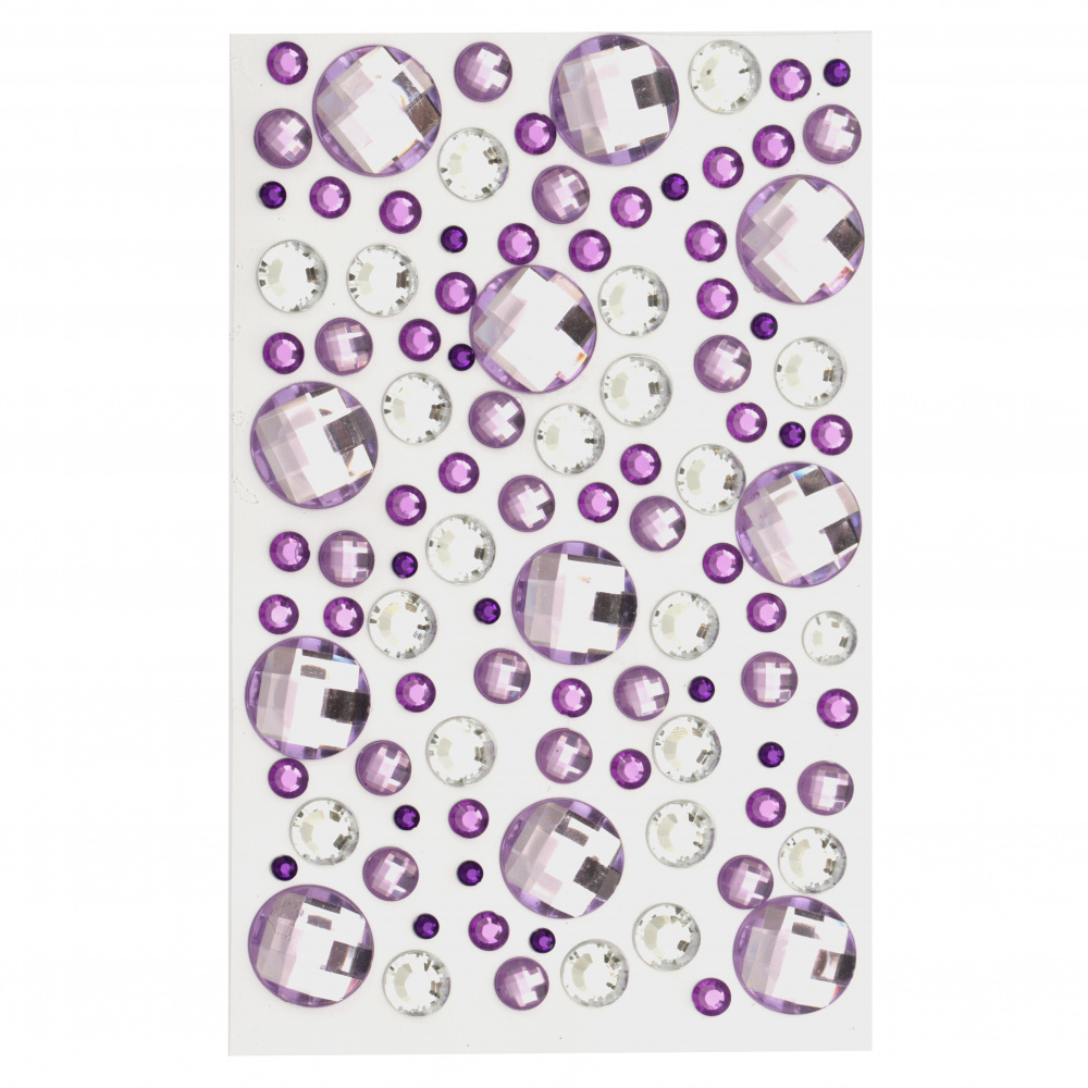 Pietre acrilice autoadezive de diferite dimensiuni mix  culoare violet și alb