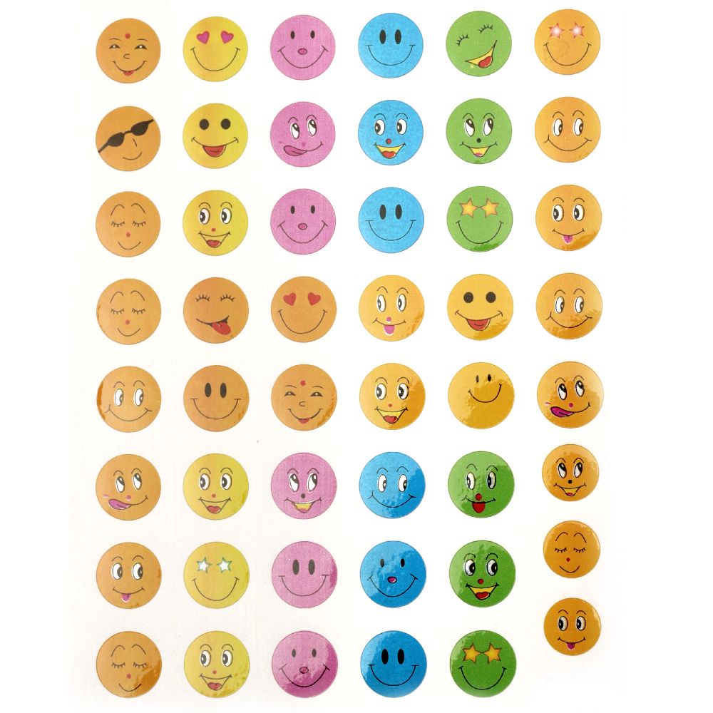 Adhesive stickers 11mm smiles mix 10 sheets x 48 pieces