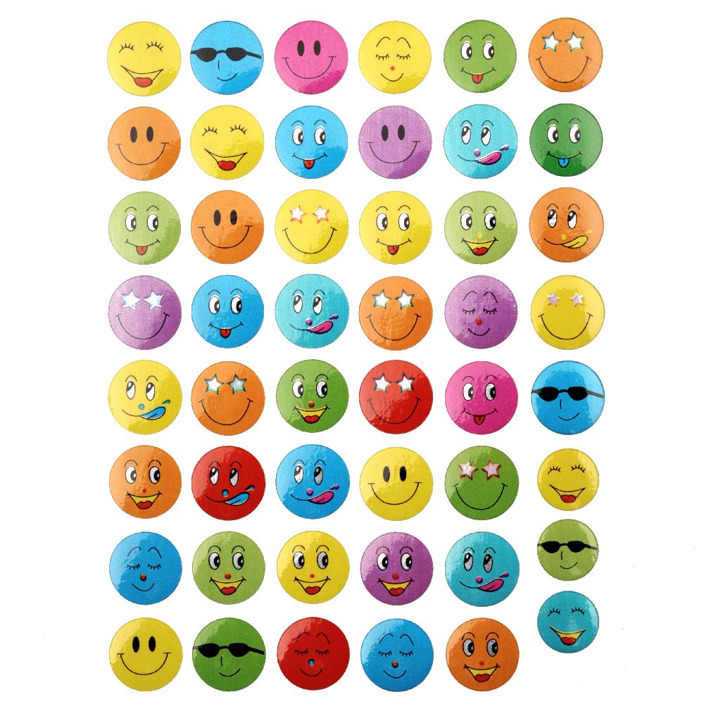 Adhesive Stickers 13mm smiles mix 10 sheets x 48 pieces