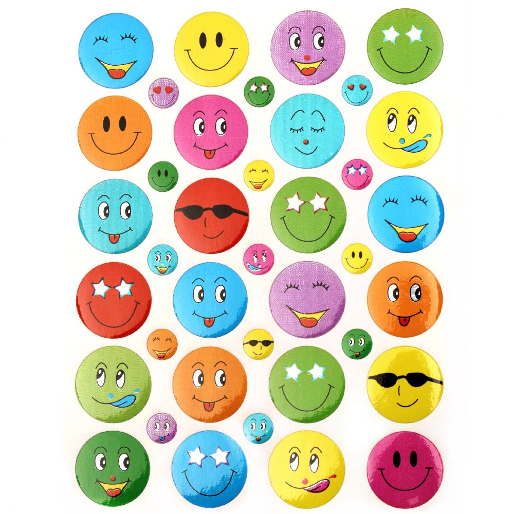 Adhesive Stickers 7 ± 18 mm smiles mix 10 sheets x 38 pieces