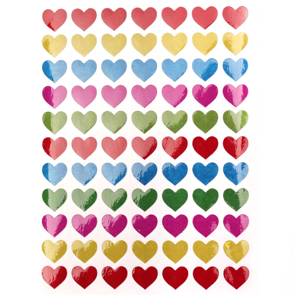 Adhesive Stickers 11mm hearts mix 10 sheets x 77 pieces
