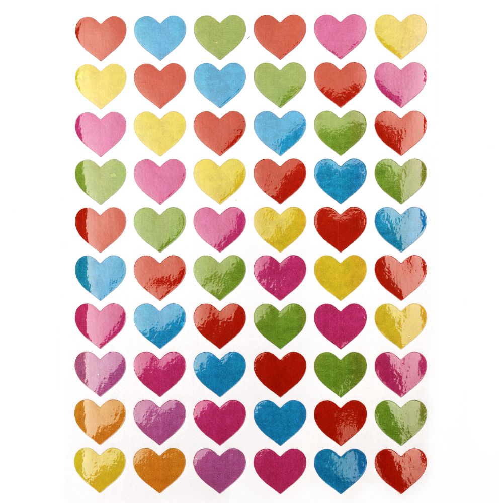 Adhesive Stickers 13mm hearts mix 10 sheets x 60 pieces