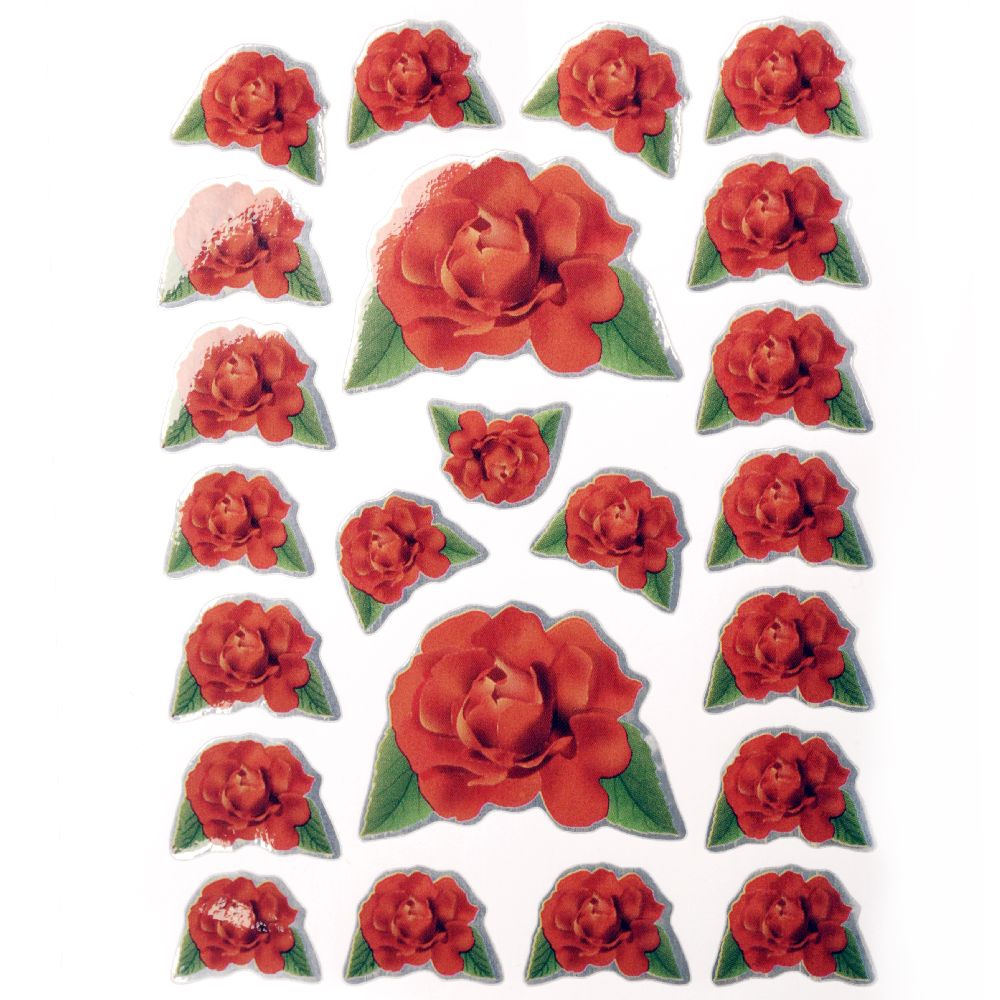 Self-adhesive Stickers for Scrapbook / Roses / 10 Sheets x 23 pieces