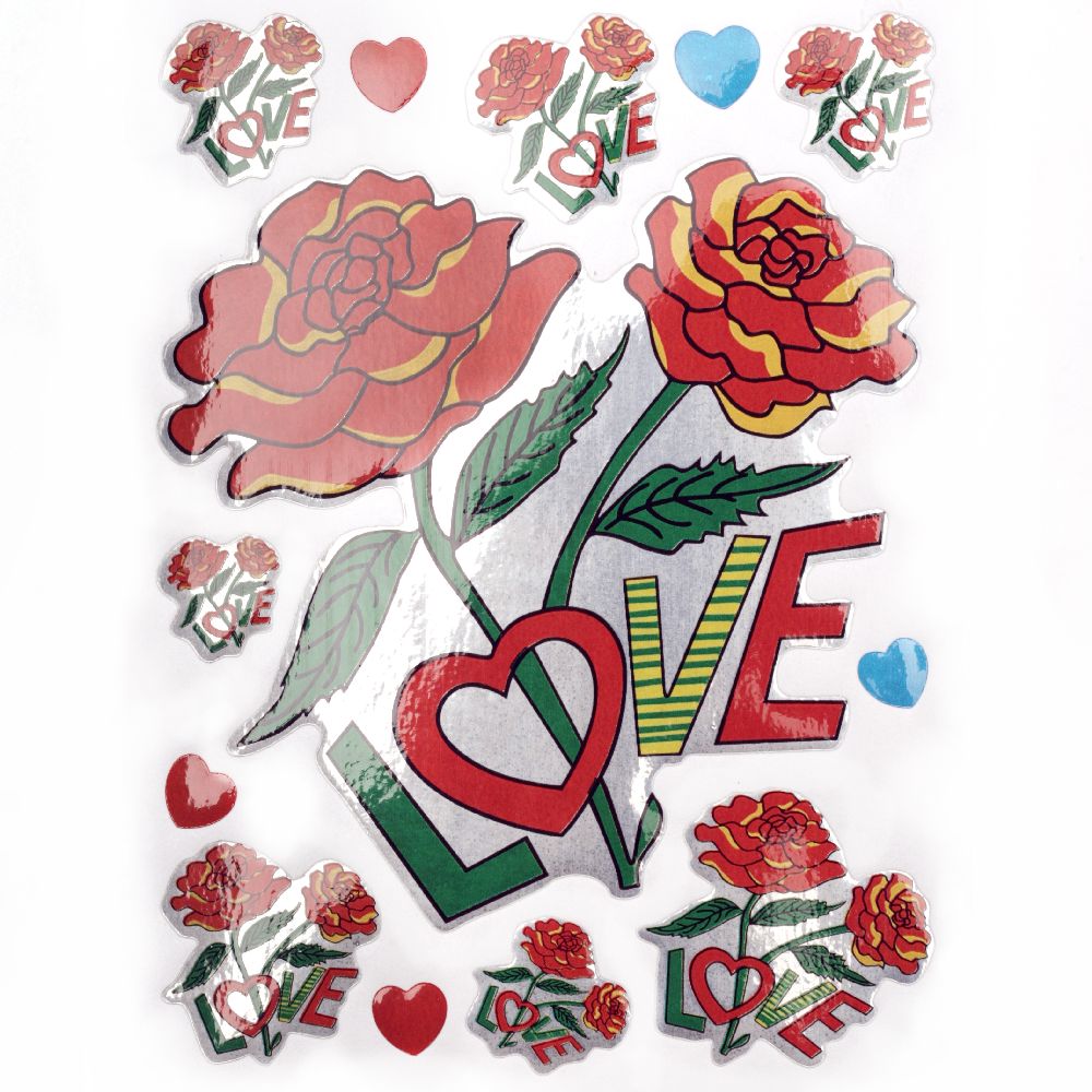 Самозалепващи стикери рози надпис LOVE 10 листа