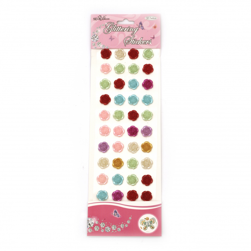 Perle autoadezive floare 15,5 mm culoare SORTIT -40 bucăți