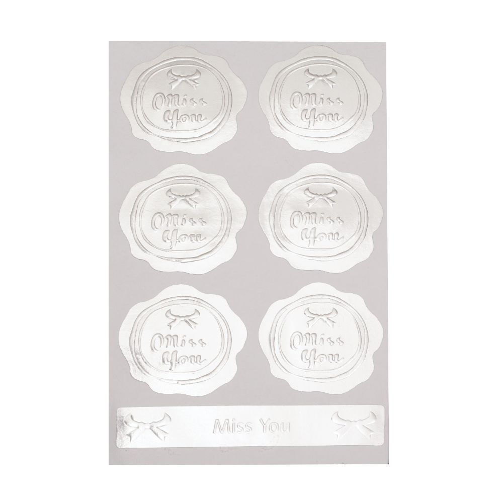 Adhesive stickers flower and word 39x40 mm color silver -7 pieces