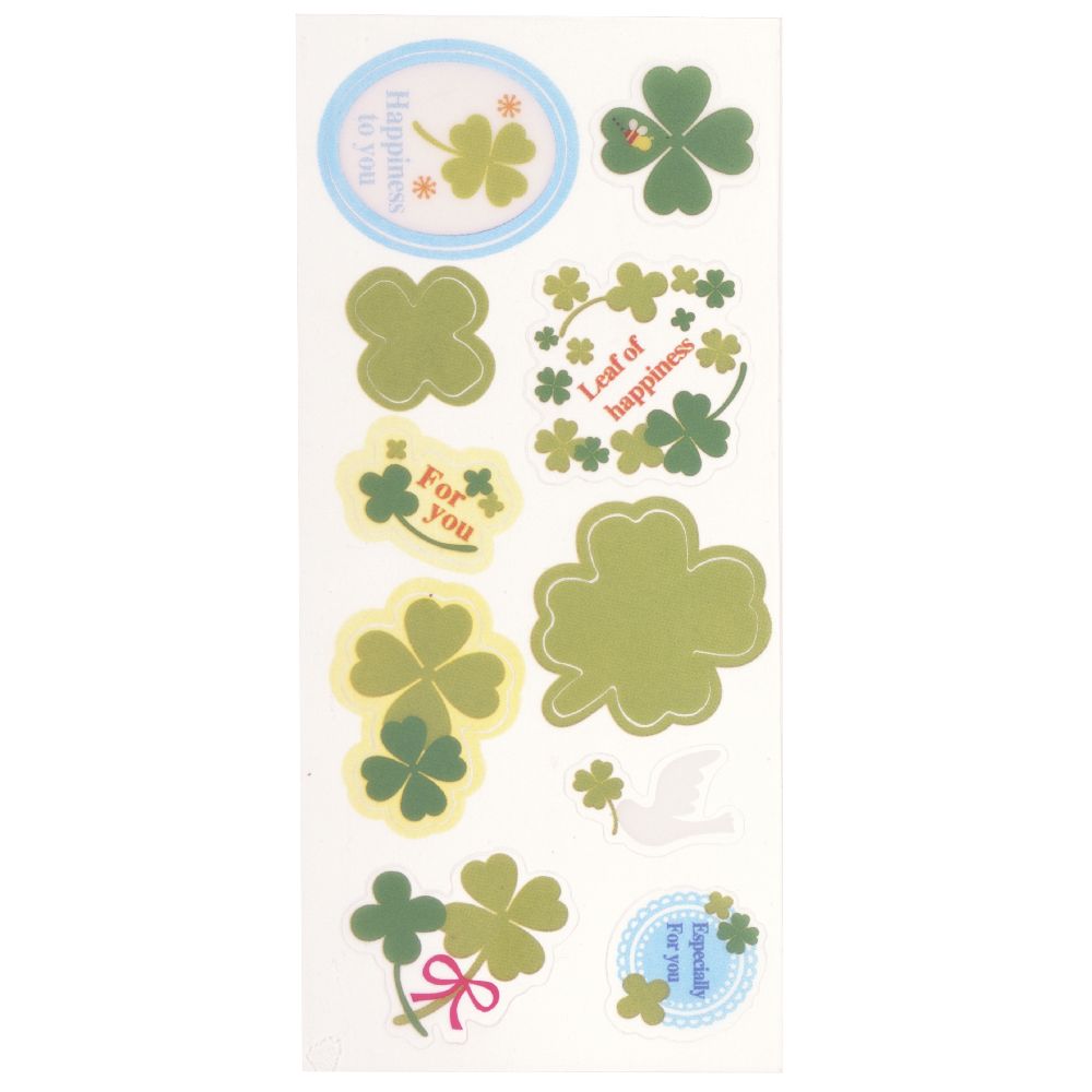Scrapbook Stickers for Notebooks,  Diary, Journal / Clovers / 20 ±32x12±30 mm / 7 Sheets x 10 pieces
