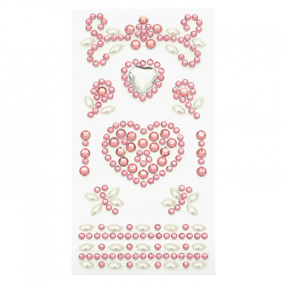 Pietre autoadezive acrilice și perlate Inimile de culoare alb și roz