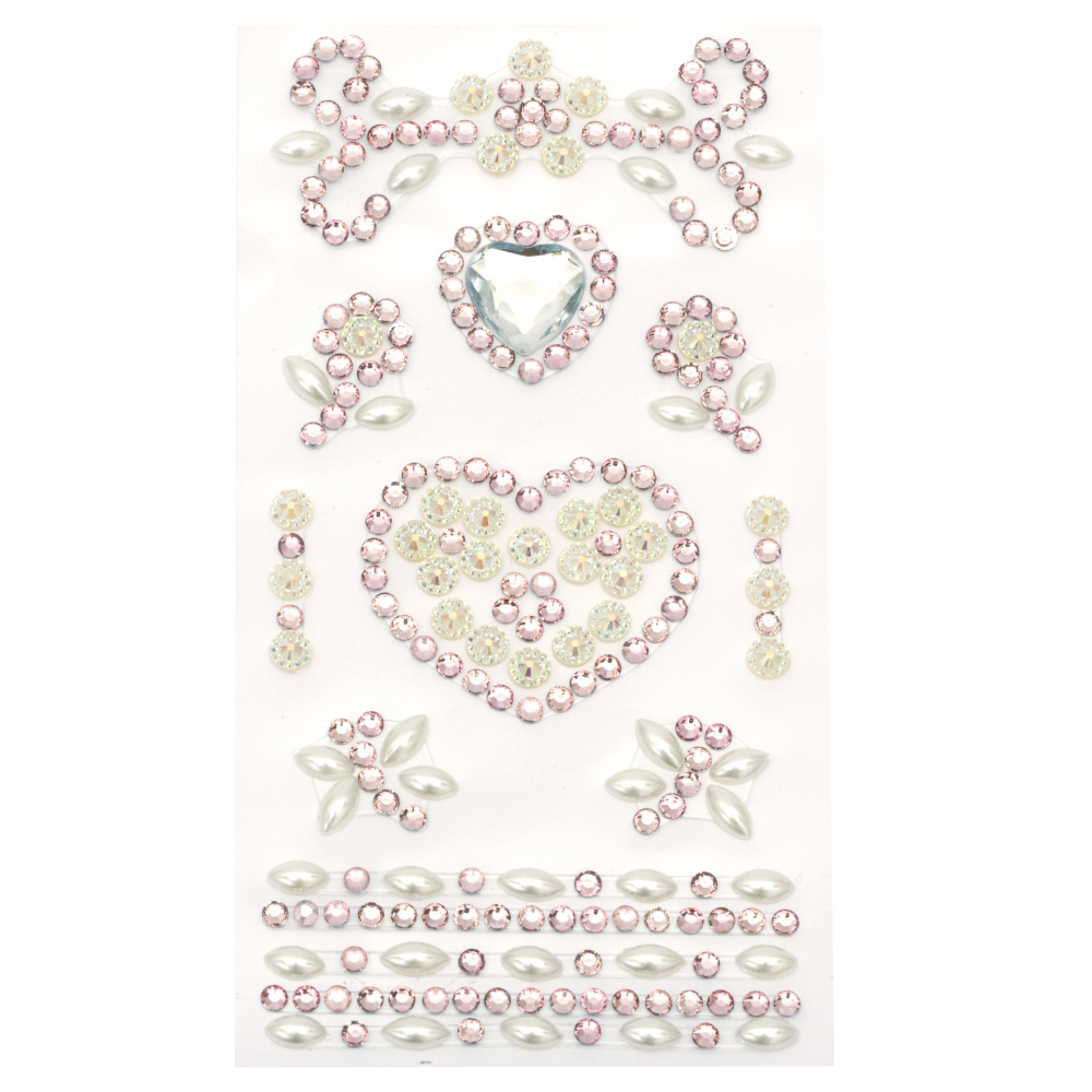 Self-adhesive stones acrylic and pearl Hearts color white and purple