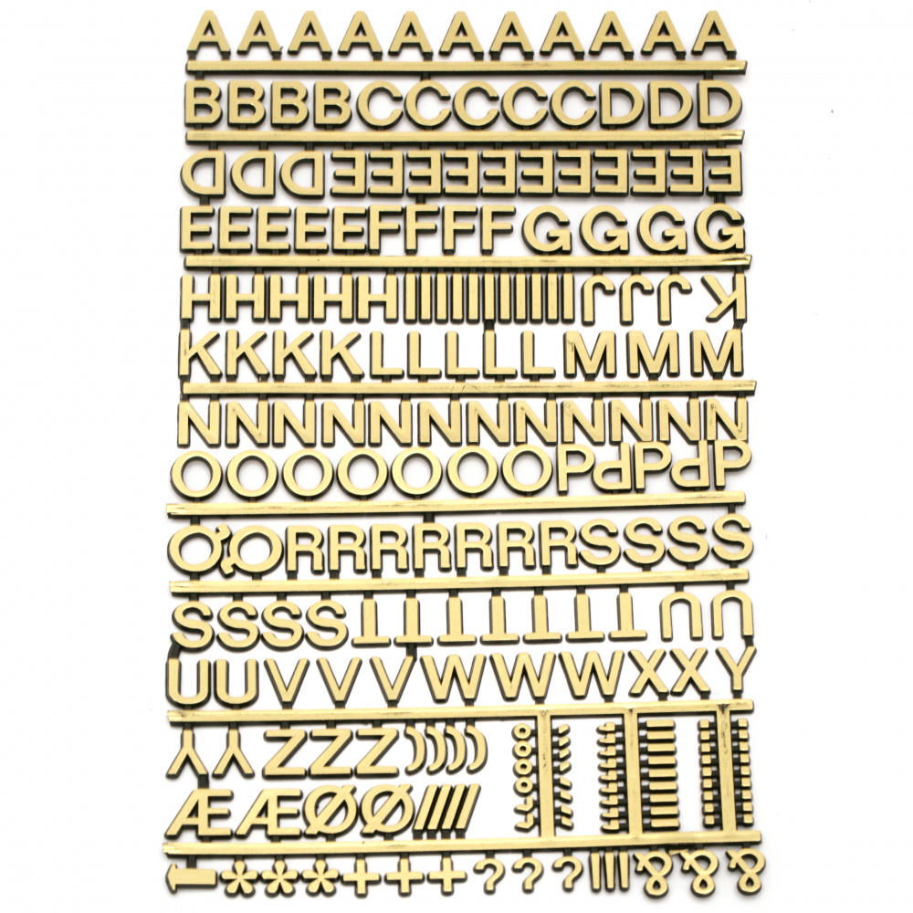 Adhesive stickers Letters and signs 11x15 mm gold color - 220 pieces