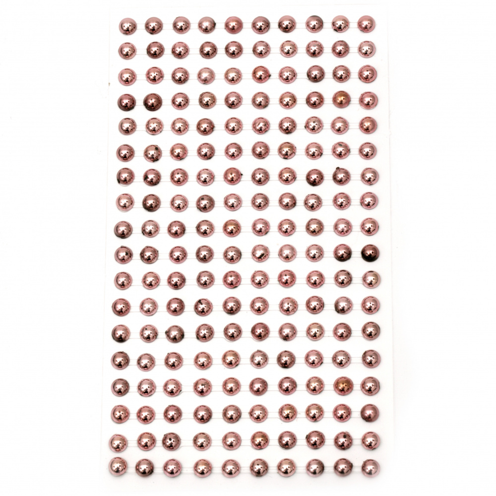 Самозалепващи перли полусфери метализе 6 мм розово светло - 180 броя
