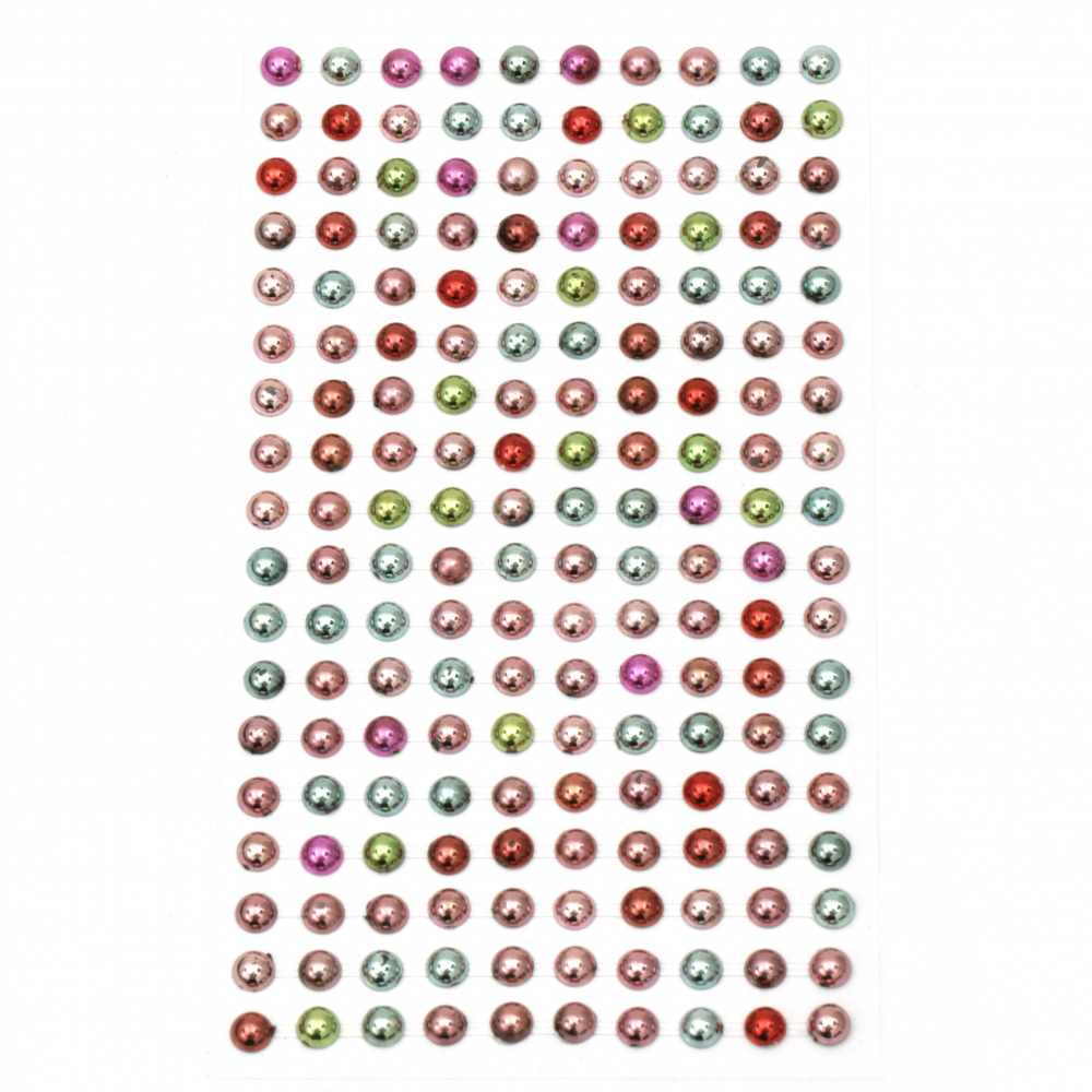 Self-adhesive pearls hemispheres metalized 6 mm colored - 180 pieces