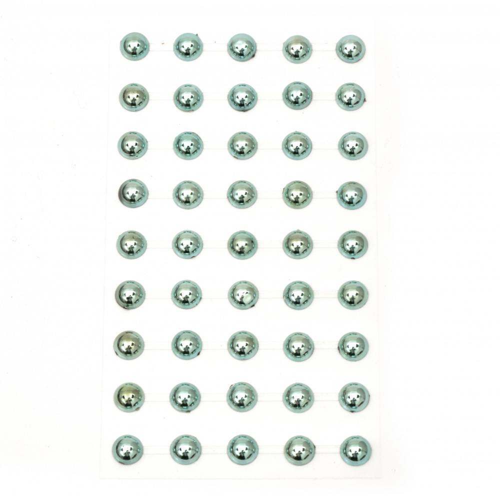 Self-adhesive pearls hemispheres metallized 10 mm turquoise - 45 pieces