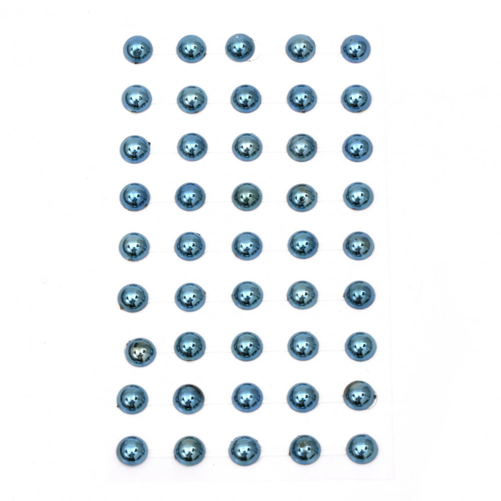 Self-adhesive pearls hemispheres metal 10 mm blue - 45 pieces
