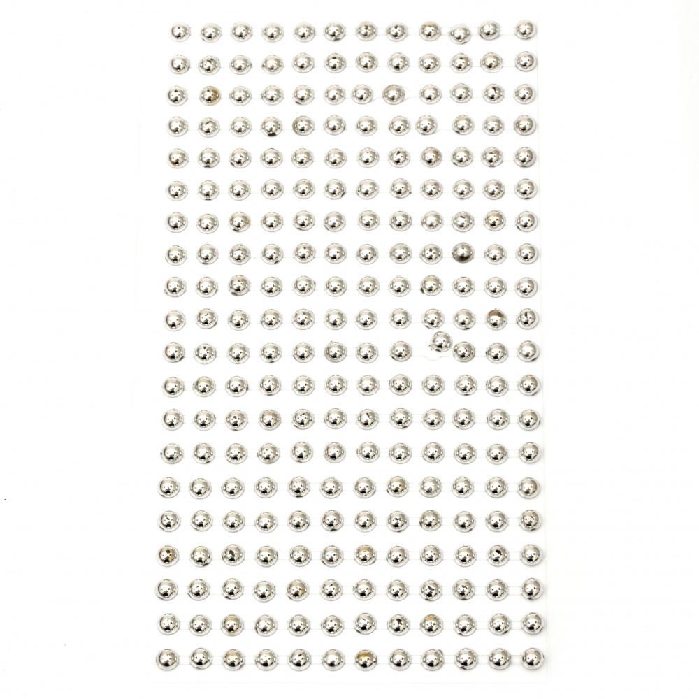 Самозалепващи перли полусфери метализе 5 мм цвят сребро - 240 броя