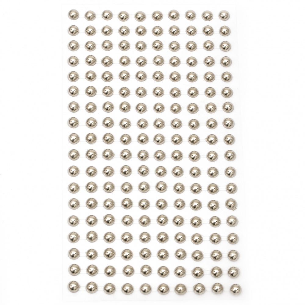Самозалепващи перли полусфери метализе 6 мм цвят сребро - 180 броя