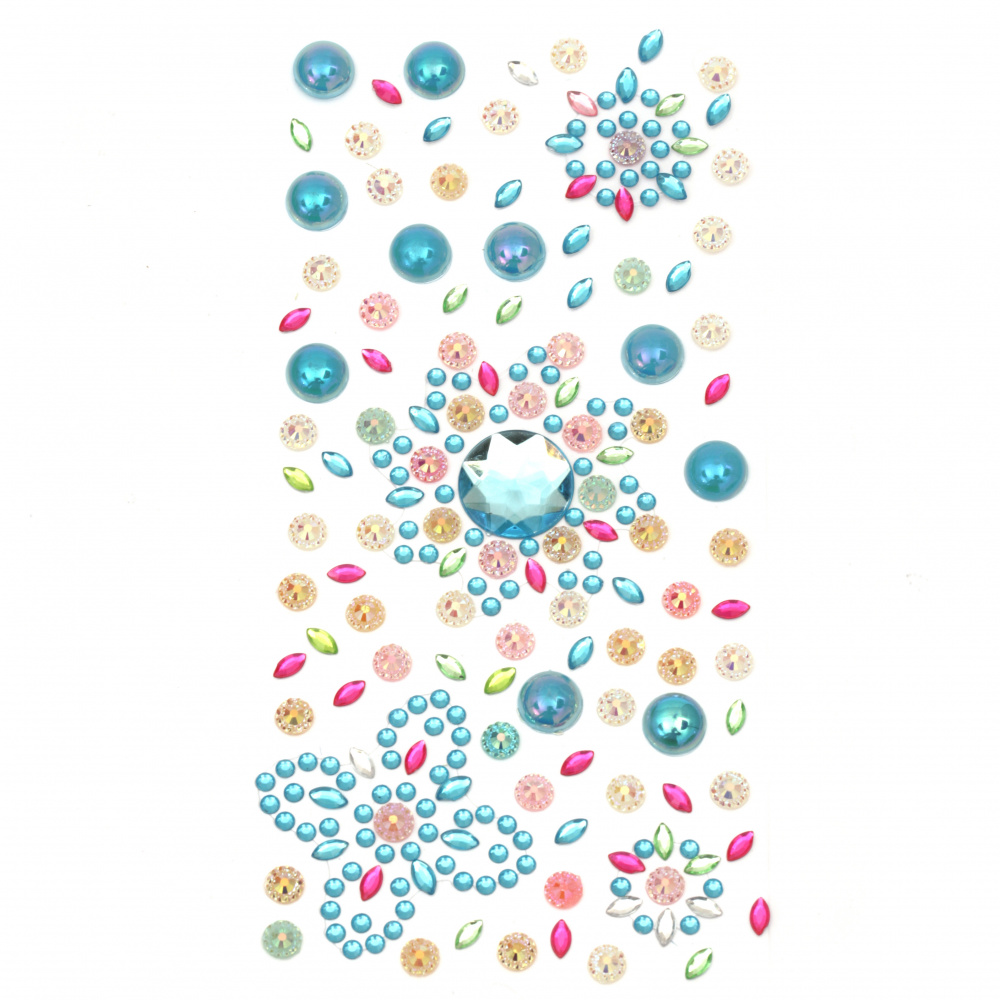 Pietre autoadezive acrilice și perle 3 ± 18 mm albastre