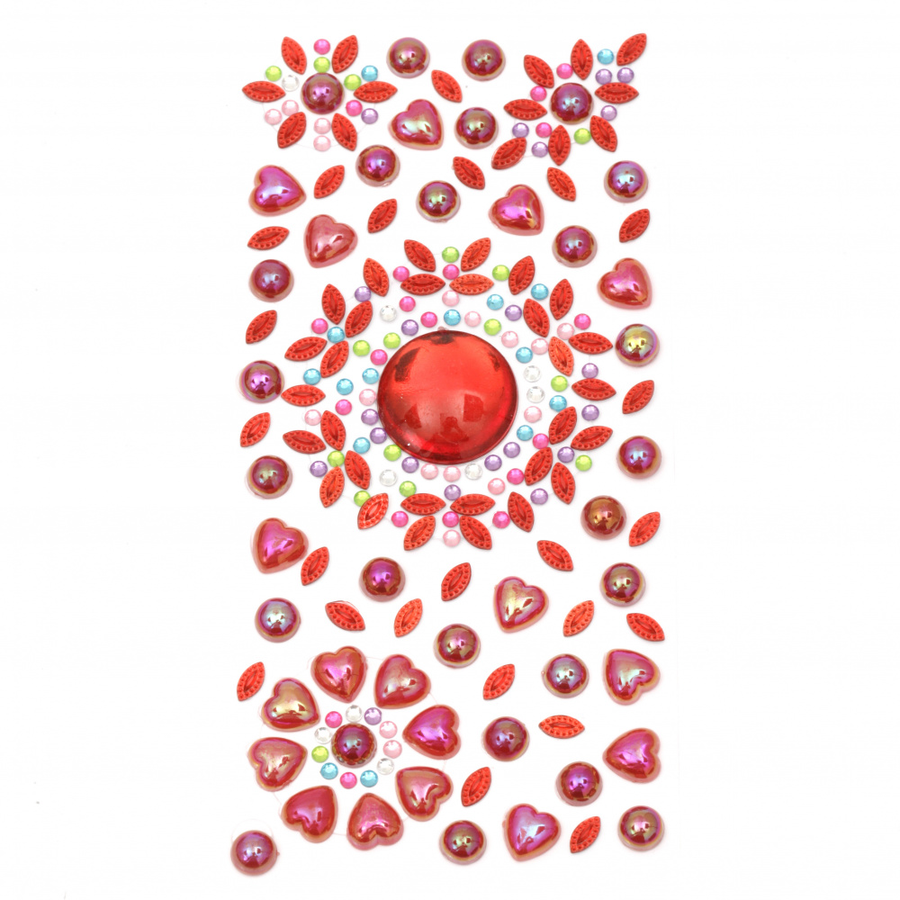 Pietre autoadezive acrilice și perlate de 3 ± 25 mm roșii