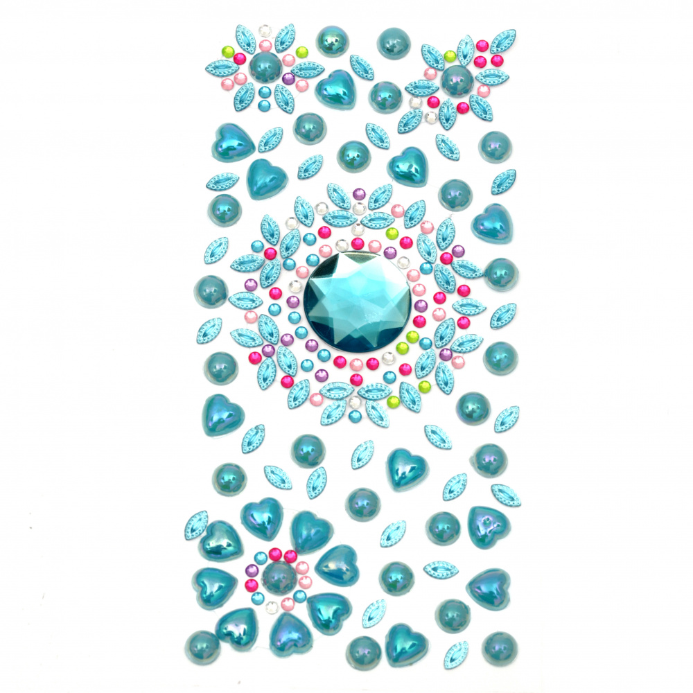 Самозалепващи камъни акрил и перла 3±25 мм сини