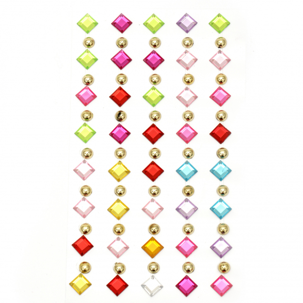 Pietre autoadezive din acril și perle Pătrate colorate și culoare aurie