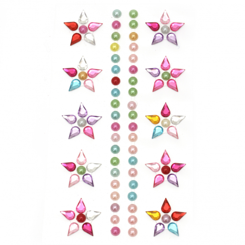 Pietre autoadezive acrilice și perlate Flori colorate