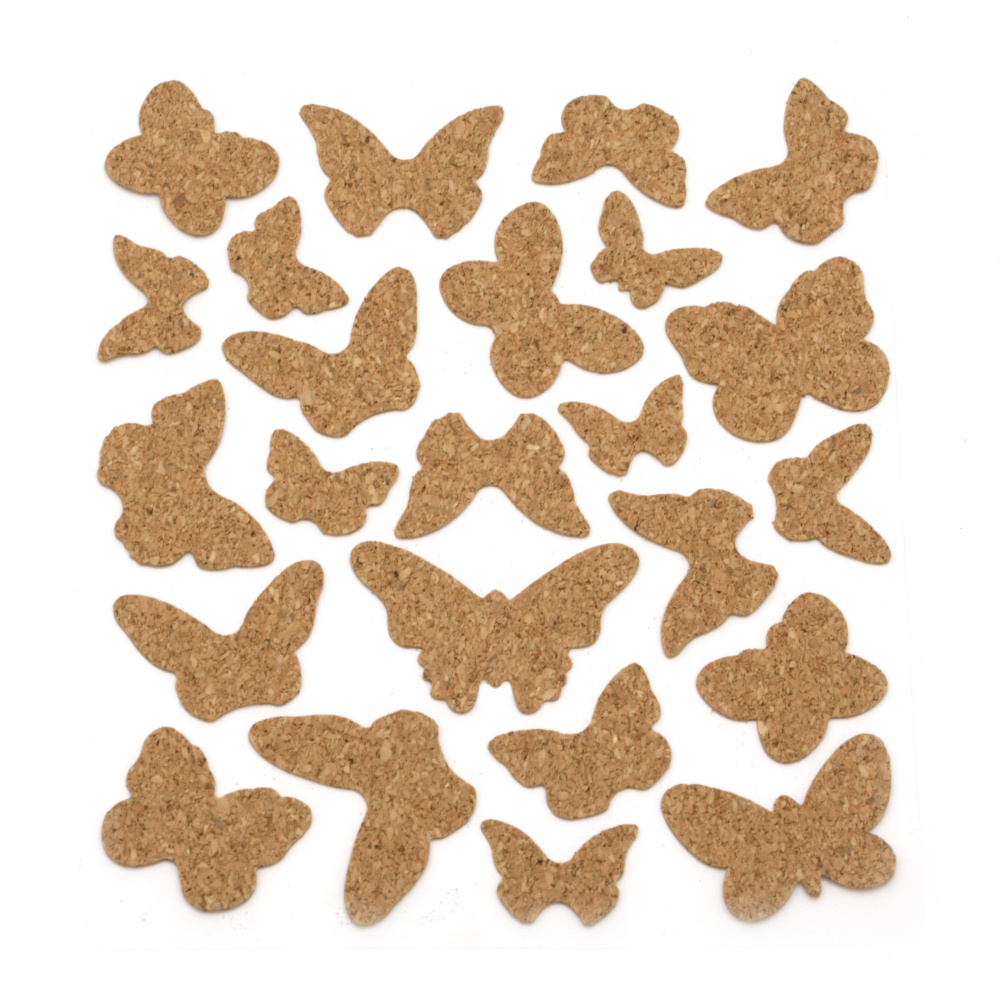 Self-adhesive Cork Stickers for Scrapbook and Decoration / Butterflies / 20±45x15±30 mm - 24 pieces