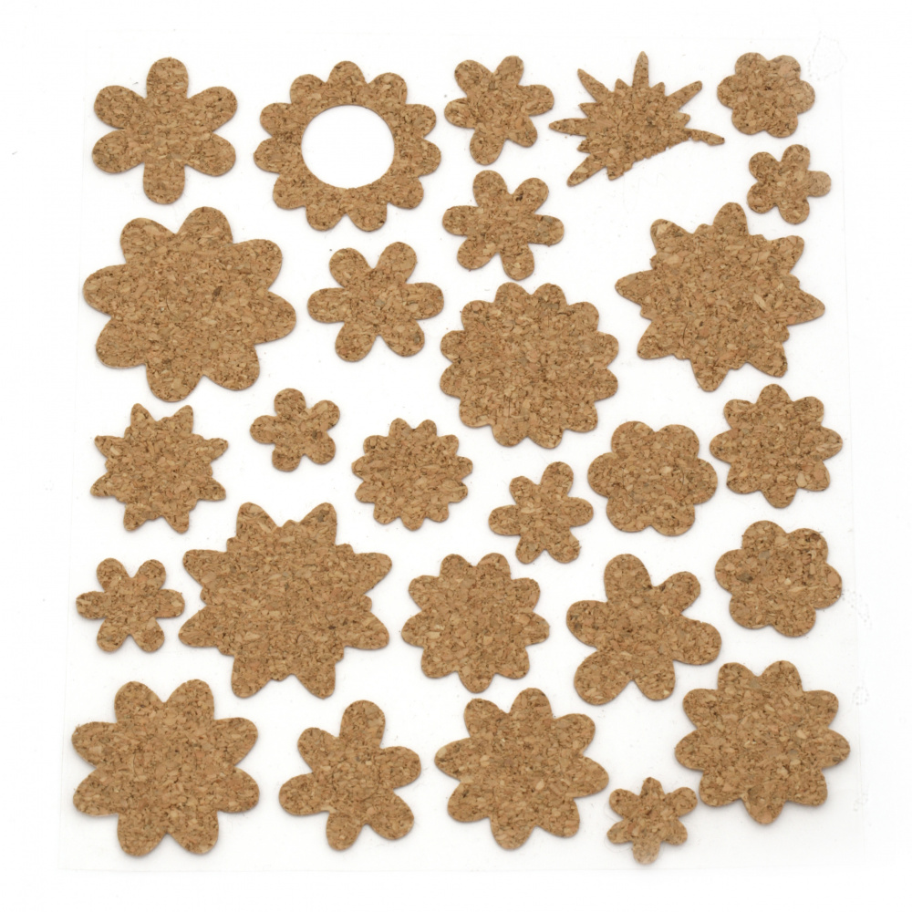 Self-adhesive Cork Stickers / ASSORTED Flowers /  15±35x15±35 mm - 27 pieces