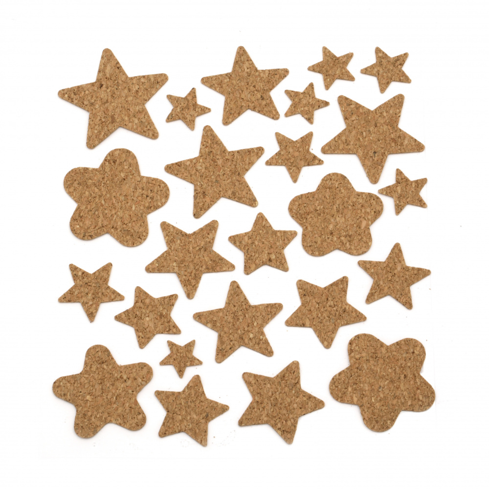 Adhesive cork stickers 15 ~ 38x15 ~ 38 mm Stars - 24 pieces