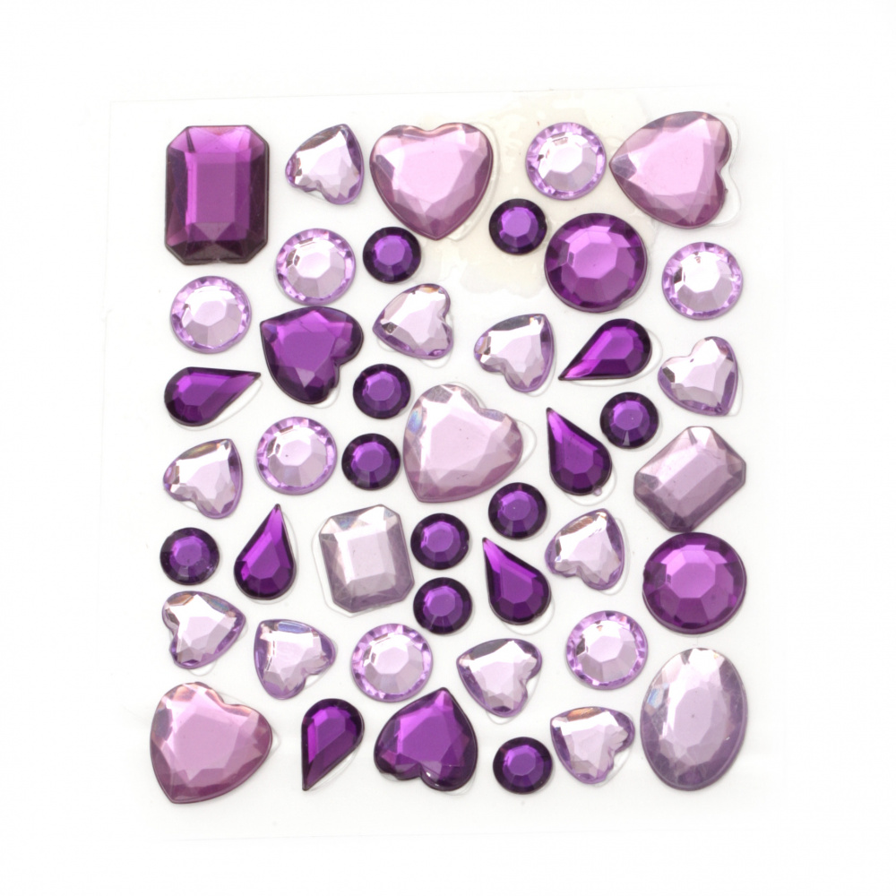 Self-adhesive acrylic stones various shapes purple color