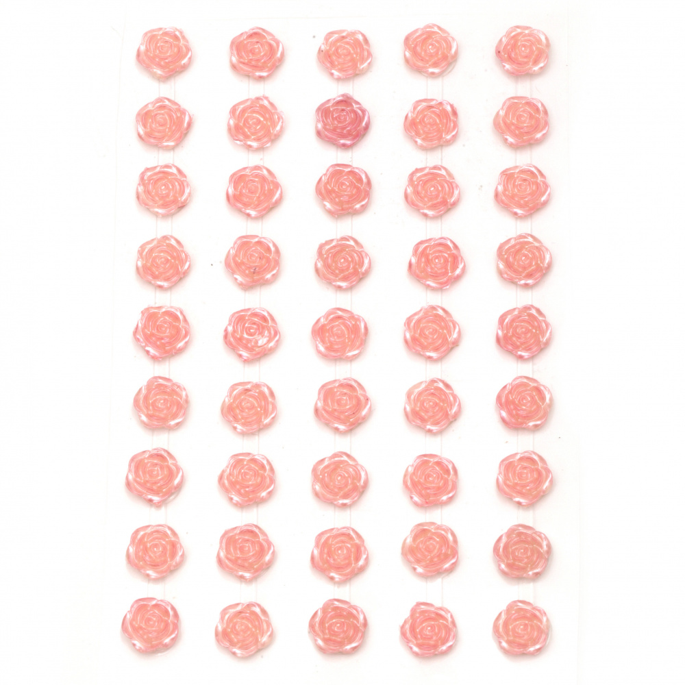 Самозалепващи перли цвете 10 мм розови светли - 45 броя