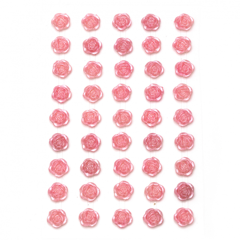 Αυτοκόλλητα περλέ λουλούδια 10 mm ροζ - 45 τεμάχια
