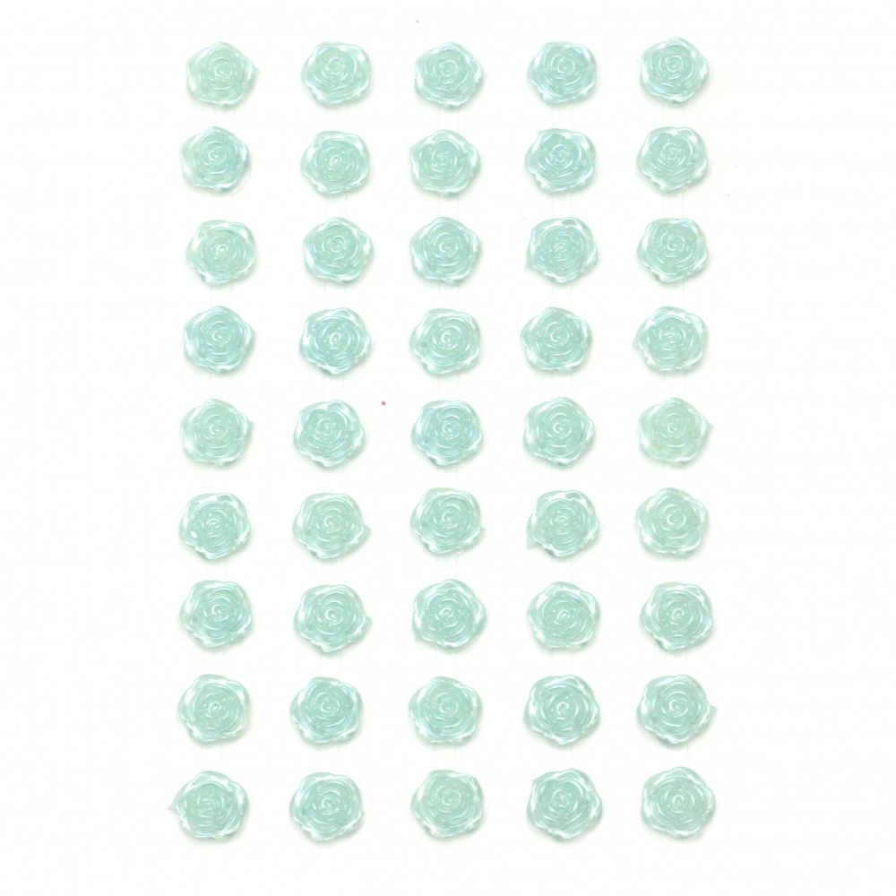 Самозалепващи перли цвете 10 мм тюркоаз - 45 броя