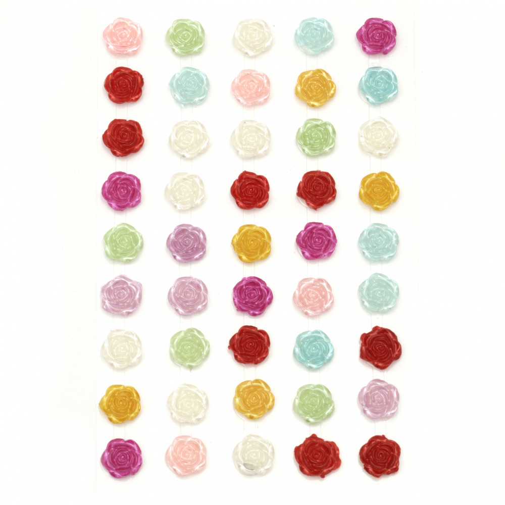 Самозалепващи перли цвете 10 мм микс - 45 броя