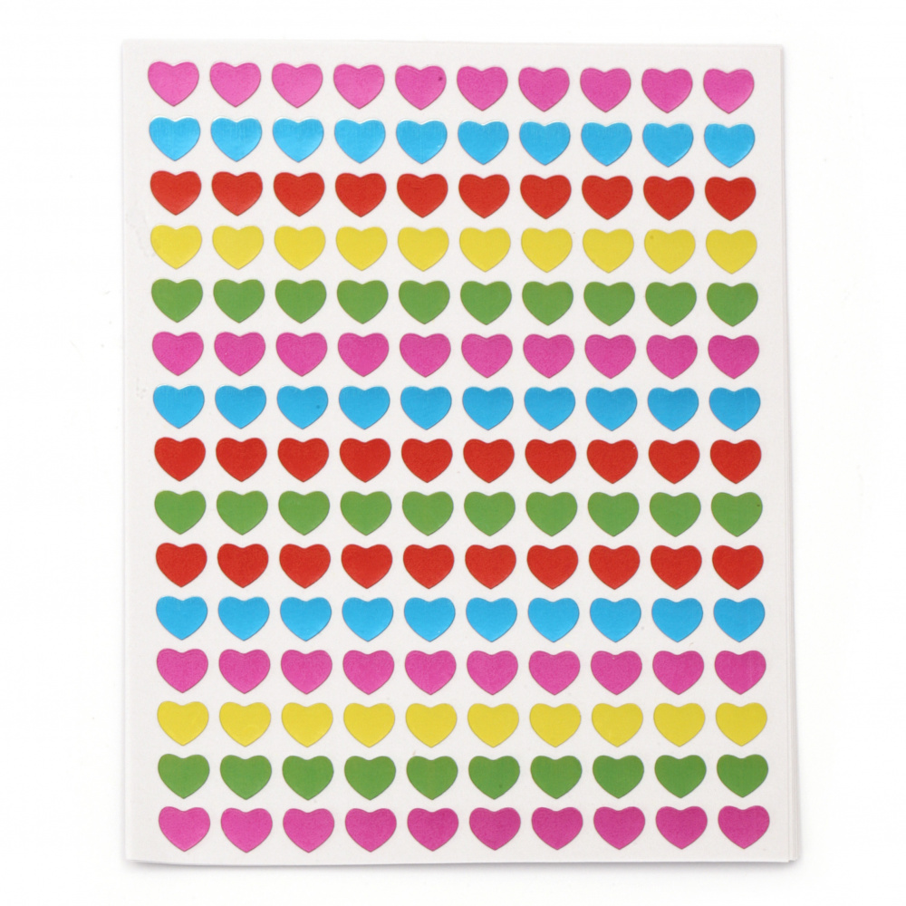 Adhesive stickers 8 mm hearts mix 10 sheets x 150 pieces