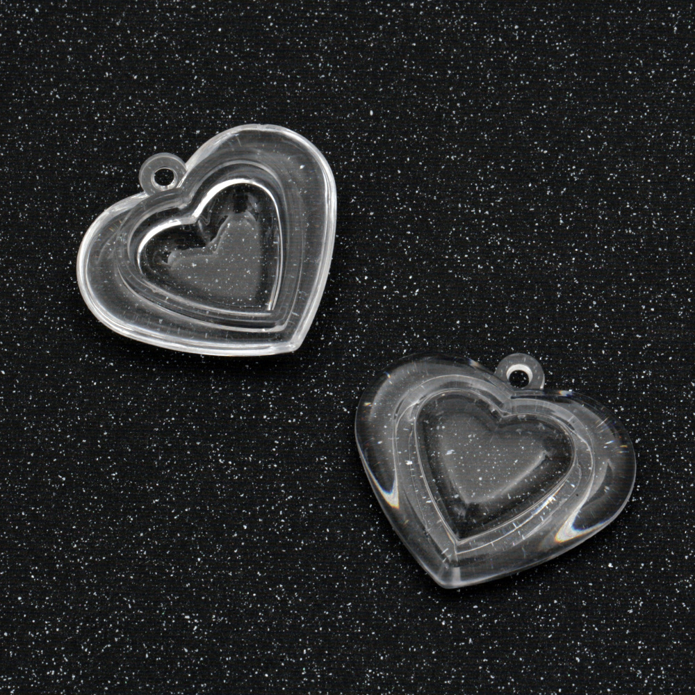 Plastic Heart Pendant Base, 31x34x9 mm, Hole 2.5 mm - Set of 20 Pieces